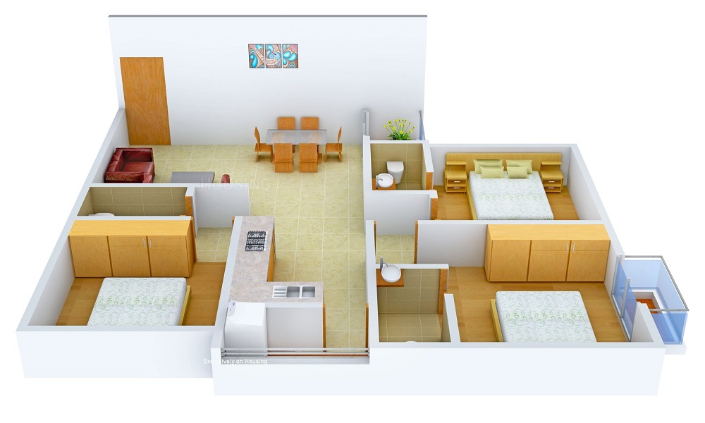 2 BHK+2T 1519/sqft-saleable Sqft Apartment For Sale In Sobha City Casa Serenita In Hebbal Ring Road Floor Plan