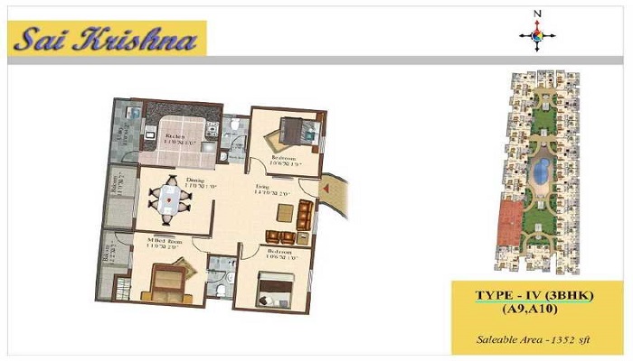 2 BHK+2T 723/sqft-saleable Sqft Apartment For Sale In Sowparnika Sai Krishna In Sarjapur Road Floor Plan