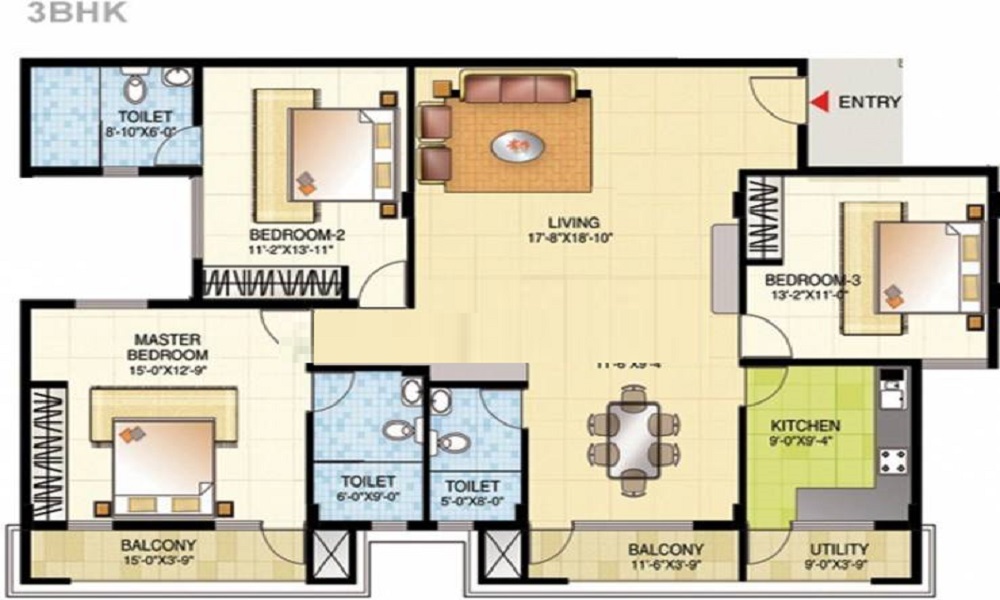 2 BHK+2T 1334/sqft-saleable Sqft Apartment For Sale In Yashaswini Golden Meadows In Hennur Road Floor Plan