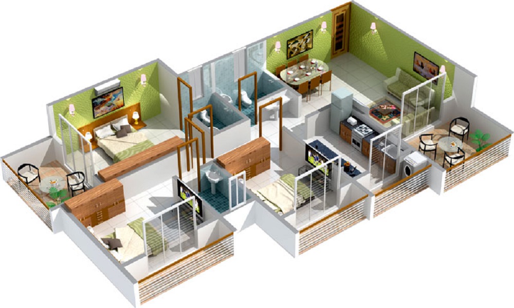 2 BHK+2T 900/sqft-saleable Sqft Apartment For Sale In Gruha Kalyan Dahlia In Bannerghatta Road Floor Plan