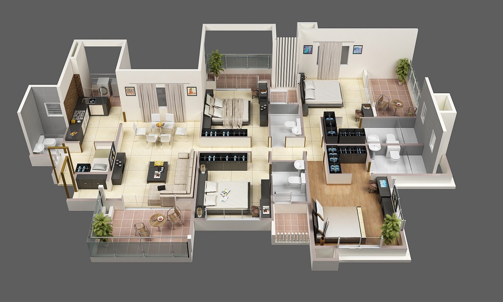 3 BHK+3T 2400/sqft-saleable Sqft Apartment For Sale In SNN Raj Lakeview In Bilekahalli Floor Plan