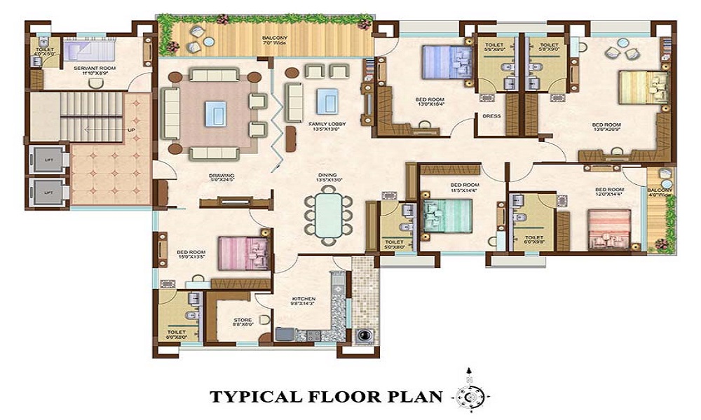 3 BHK+3T 2400/sqft-saleable Sqft Apartment For Sale In SNN Raj Lakeview In Bilekahalli Floor Plan