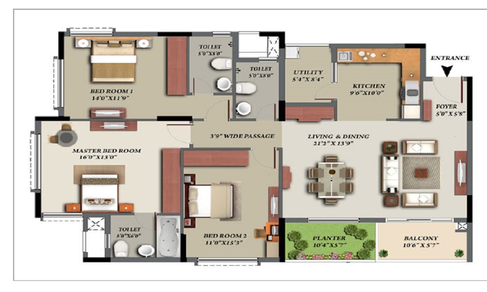 2 BHK+2T 1135/sqft-saleable Sqft Apartment For Sale In Vaswani Fernhill Gardens Apartments In HSR Layout Floor Plan