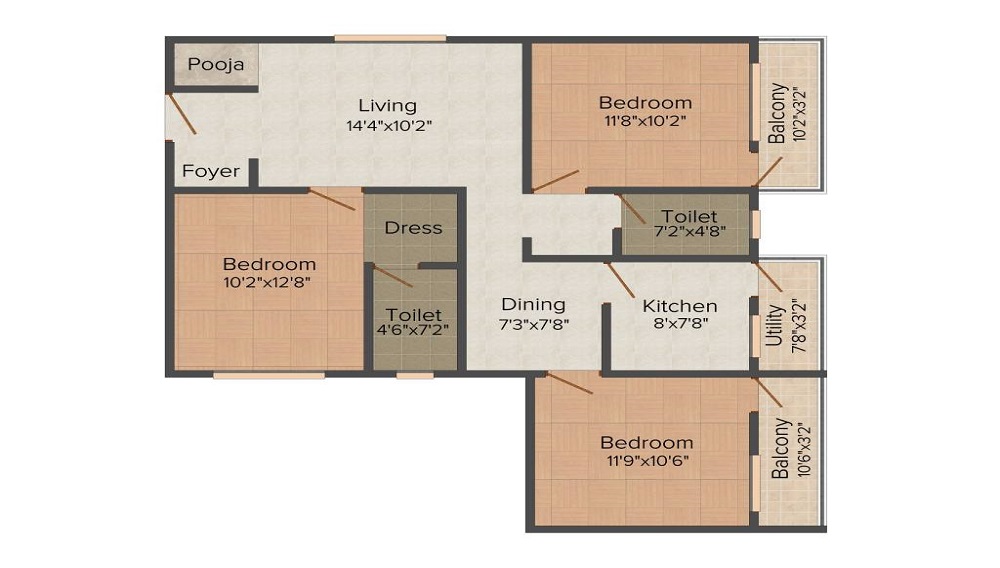 1 BHK+1T 779/sqft-saleable Sqft Apartment For Sale In Shravanthi Pristine In Bannerghatta Road Floor Plan