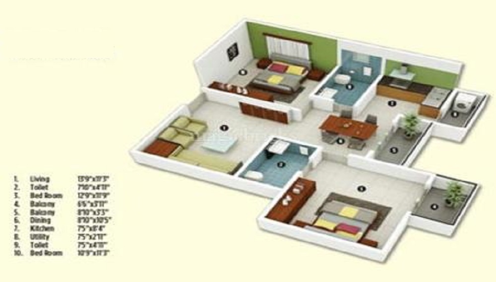 2 BHK+2T 660/sqft-saleable Sqft Apartment For Sale In Sai Prithvi Elite In Mysore Road Floor Plan