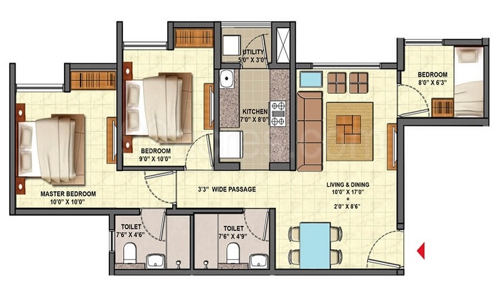 1 BHK+1T 566/sqft-saleable Sqft Apartment For Sale In Pristine Pristine City In Wagholi Floor Plan