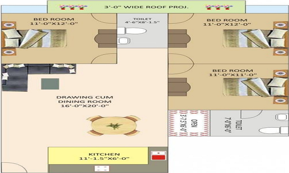 2 BHK+2T 810/sqft-saleable Sqft Apartment For Sale In Ashoka Shri Sai Vatika In NH 24 Highway Floor Plan