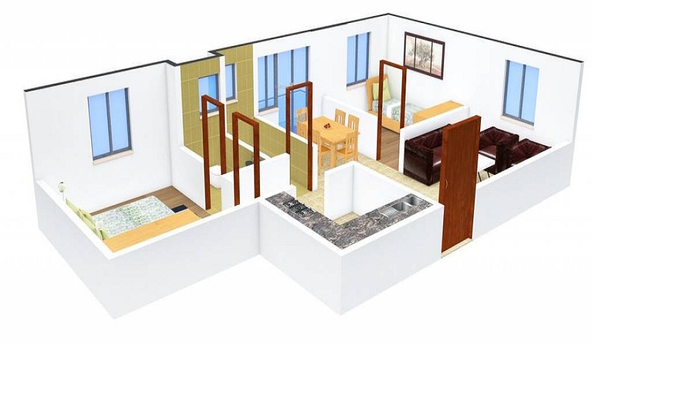 1 BHK+1T 620/sqft-saleable Sqft Apartment For Sale In JP Dharmaji Palace In Ambernath Floor Plan