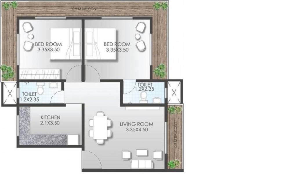 1 BHK+1T 633/sqft-saleable  Sqft Apartment For Sale In S Raheja Prime In Palghar Floor Plan