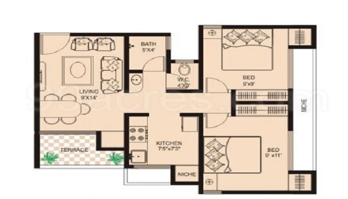 1 BHK+1T 670/sqft-saleable Sqft Apartment For Sale In Marvels Kshipra Residency In Karjat Floor Plan