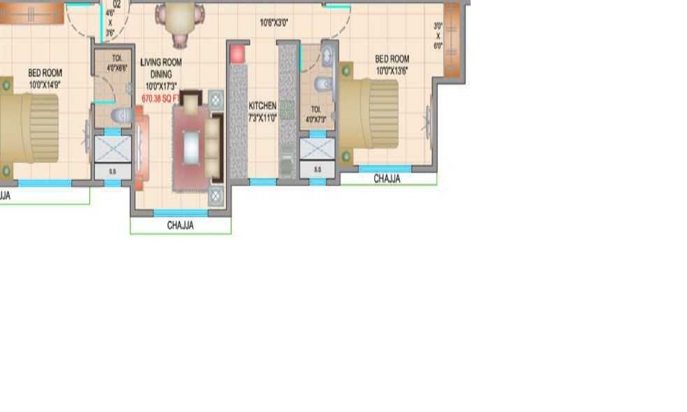 3 BHK+3T 1021/sqft-saleable  Sqft Apartment For Sale In Crescent Exotica In Andheri East Floor Plan