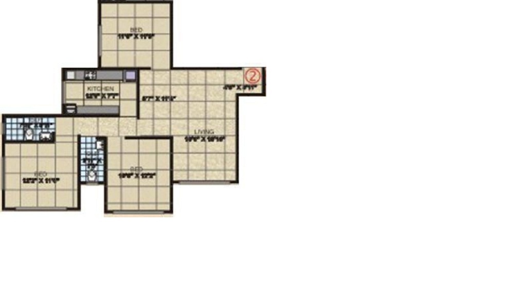 2 BHK+2T 1125/sqft-saleable Sqft Apartment For Sale In Gemstar Grotto Heritage In Malad West Floor Plan