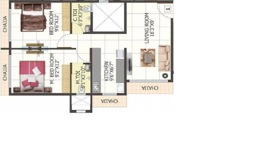 1 BHK+1T 645/sqft-saleable Sqft Apartment For Sale In Bali Silver Oak In Malad West Floor Plan