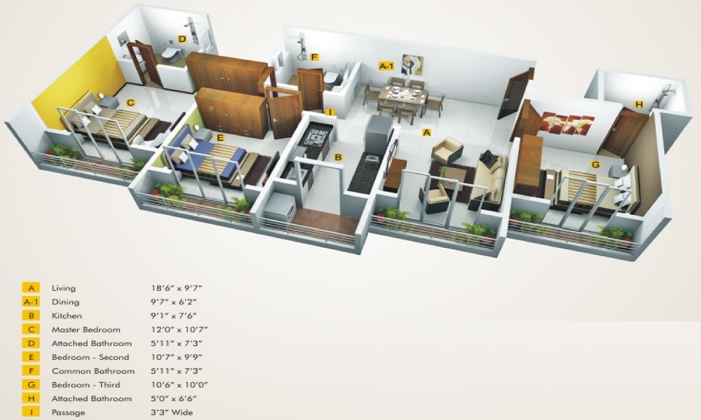 2 BHK+2T 1271/sqft-saleable Sqft Apartment For Sale In Kul Aura In Ghatkopar West Floor Plan