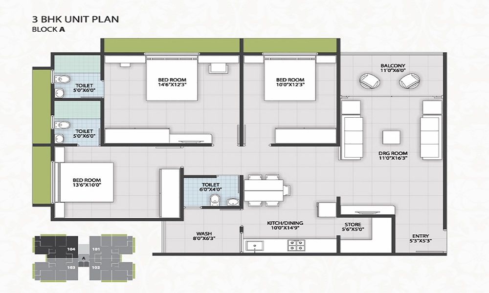 2 BHK+2T 905/sqft-saleable Sqft Apartment For Sale In Betterhomes Reliance Residency In Ambernath Floor Plan