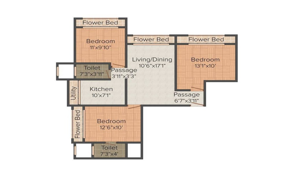 2 BHK+2T 1000/sqft-saleable Sqft Apartment For Sale In Vardhman Vista In Garodia Nagar Floor Plan