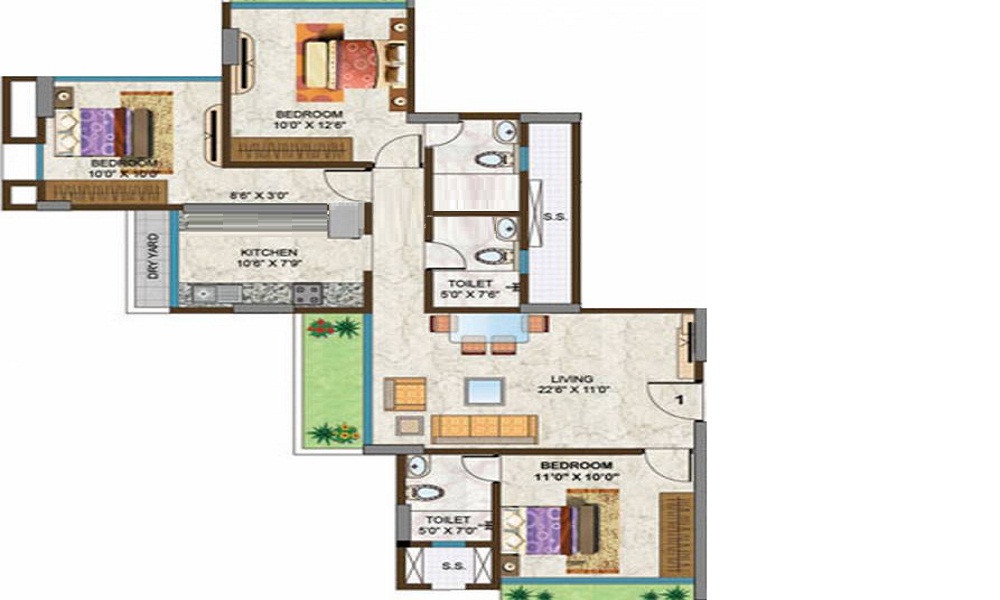 2 BHK+2T 1100/sqft-saleable Sqft Apartment For Sale In Options Blue Gardina In Santacruz East Floor Plan