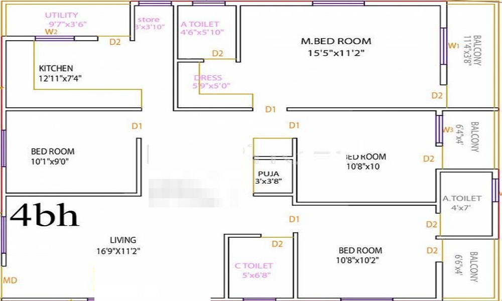 2 BHK+2T 575/sqft-saleable Sqft Apartment For Sale In Ssakash Vishwakarma Nagar CHSL In Dahisar Floor Plan