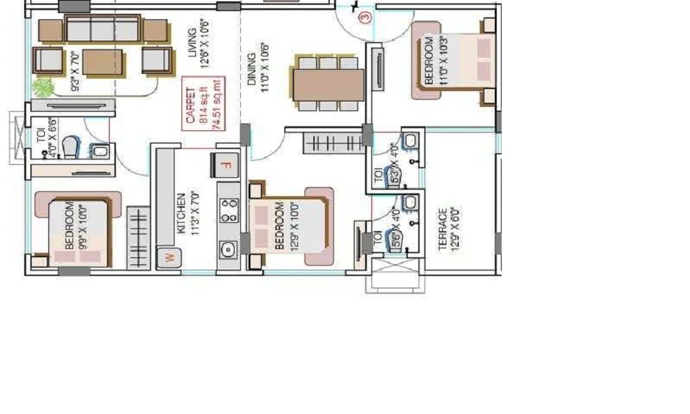 2 BHK+2T 682/sqft-saleable Sqft Apartment For Sale In Heena Gokul Mohan In Santacruz West Floor Plan