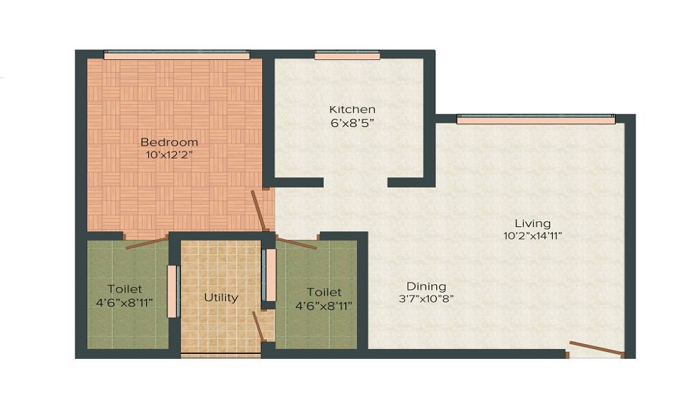 1 BHK+1T 464/sqft-saleable Sqft Apartment For Sale In HPA Basil Residency In Chembur Floor Plan