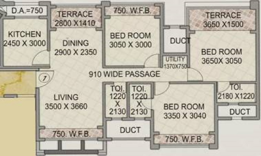 1 BHK+1T 750/sqft-saleable Sqft Apartment For Sale In Concrete Sai Samruddhi In Chembur Floor Plan