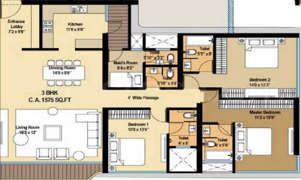 2 BHK+2T 909/sqft-saleable Sqft Apartment For Sale In Sheth Beaumonte In Sion West Floor Plan