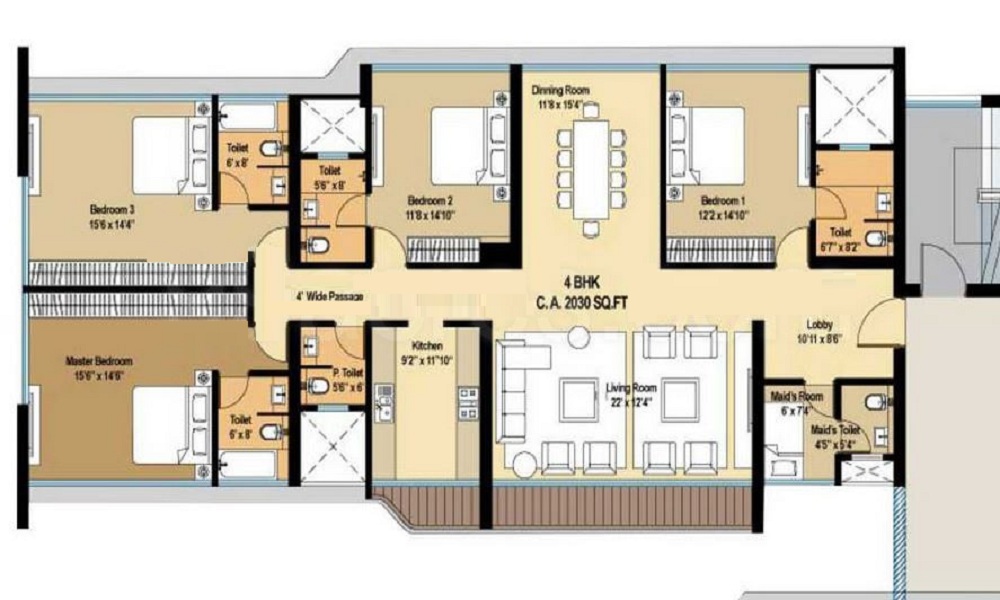 2 BHK+2T 909/sqft-saleable Sqft Apartment For Sale In Sheth Beaumonte In Sion West Floor Plan