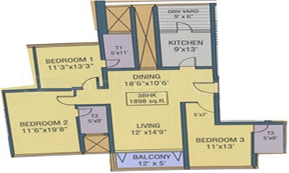 2 BHK+2T 1305/sqft-saleable Sqft Apartment For Sale In Sumer Burhani Park In Mazgaon Floor Plan