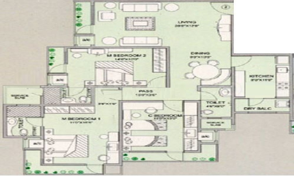 2 BHK+2T 1175/sqft-saleable Sqft Apartment For Sale In Ashray Minarette In Andheri West Floor Plan