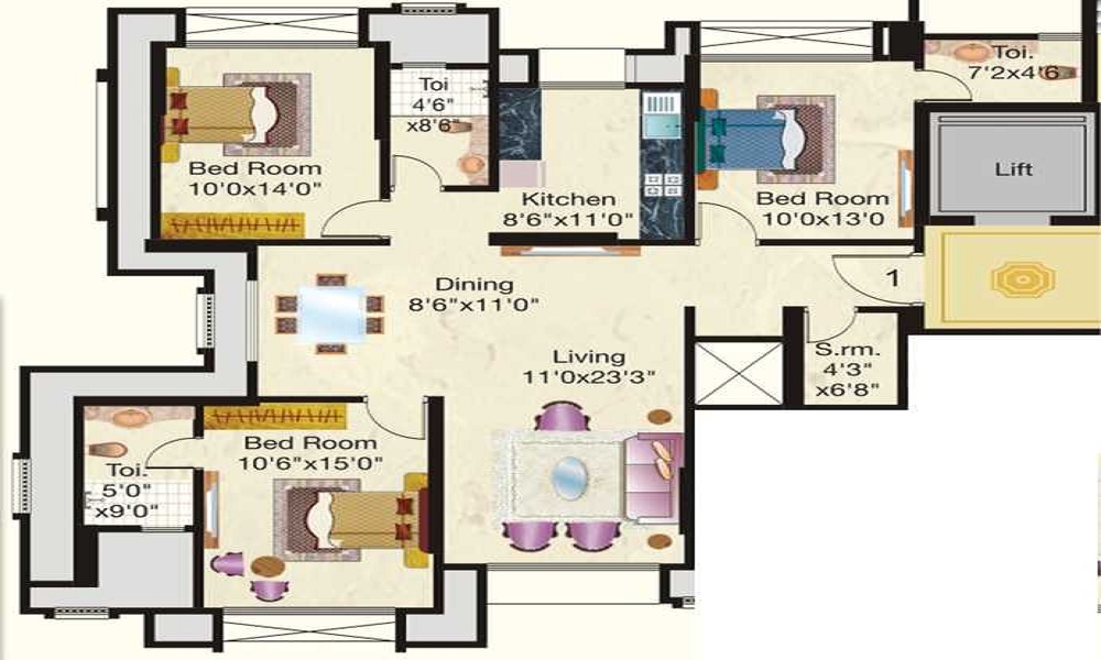 2 BHK+2T 720/sqft-saleable Sqft Apartment For Sale In Hiranandani Maitri Park In Chembur Floor Plan