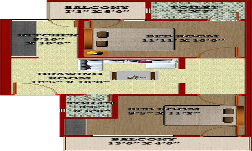 3 BHK+3T 940/sqft-saleable Sqft Apartment For Sale In Satyam G R Garden In Sector 16 Floor Plan