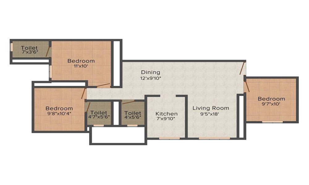 2 BHK+2T 1000/sqft-saleable Sqft Apartment For Sale In Zeus Residency In Sion East Floor Plan