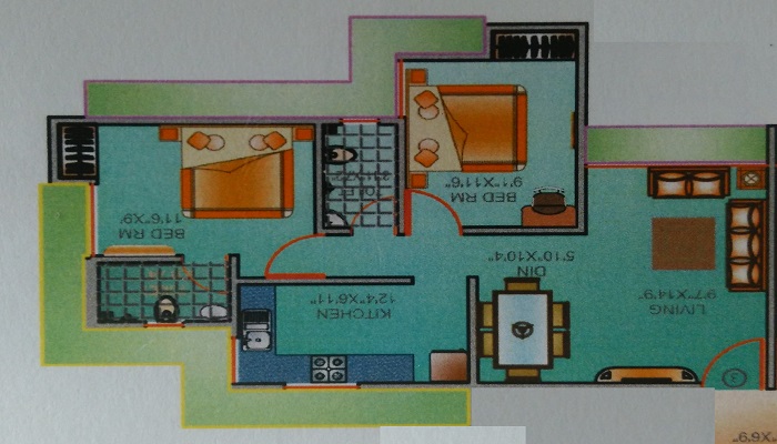 3 BHK+3T 1100/sqft-saleable Sqft Apartment For Sale In Kavya Park In Thane West Floor Plan