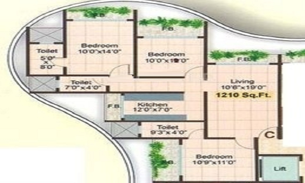 2 BHK+2T 970/sqft-saleable  Sqft Apartment For Sale In Lok Ishan In Malad East Floor Plan