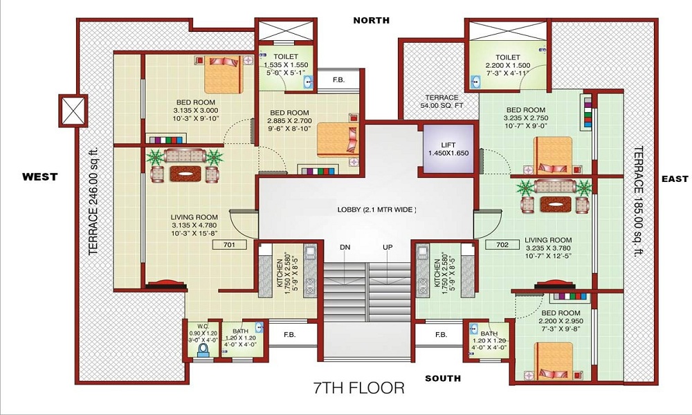 3 BHK+3T 1215/sqft-saleable  Sqft Apartment For Sale In Ganesha Construction In Ulwe Floor Plan