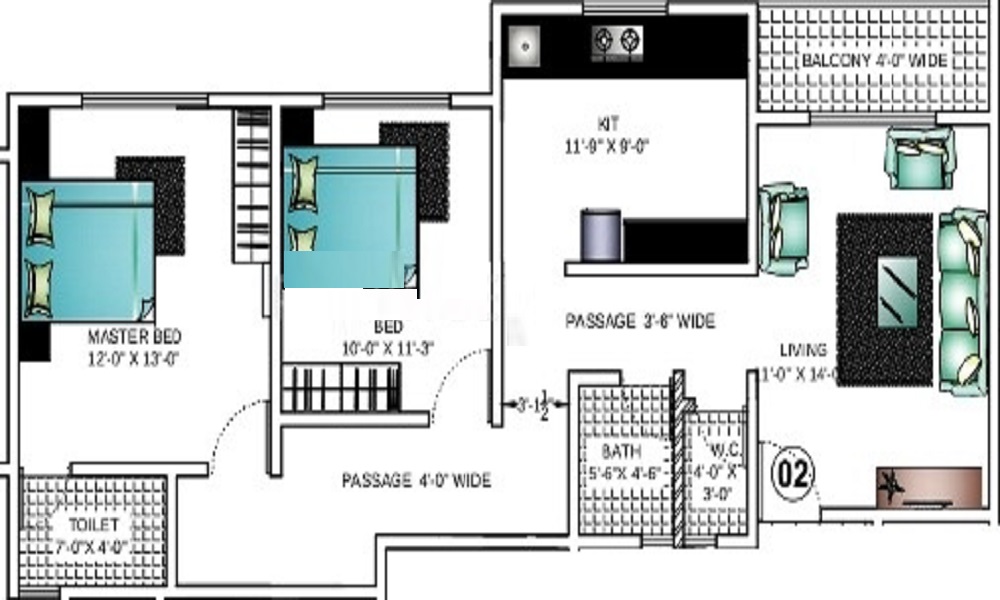 1 BHK+1T 575/sqft-saleable Sqft Apartment For Sale In Asha Paradise In Dombivli East Floor Plan