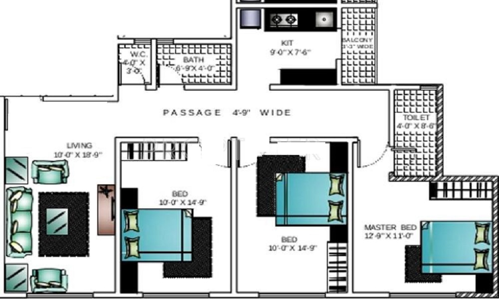 1 BHK+1T 575/sqft-saleable Sqft Apartment For Sale In Asha Paradise In Dombivli East Floor Plan