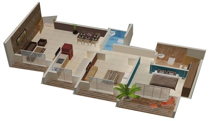 1 BHK+1T 750/sqft-saleable Sqft Apartment For Sale In Siddhivinayak Royal Meadows In Kalyan West Floor Plan