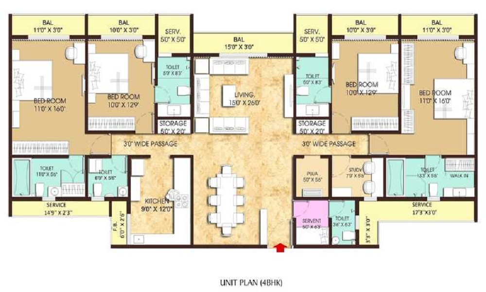 2 BHK+2T 1205/sqft-saleable Sqft Apartment For Sale In Arihant Akanksha In Panvel Floor Plan