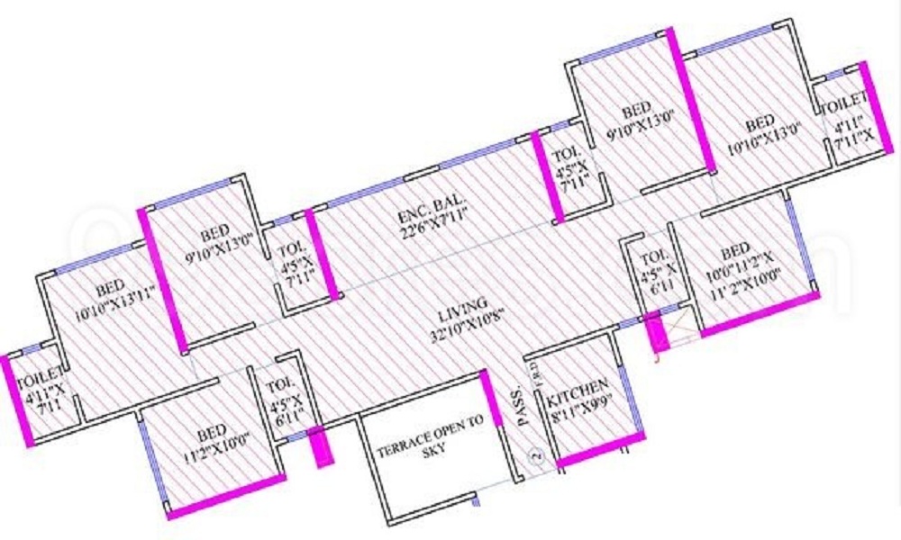 3 BHK+3T 1580/sqft-saleable  Sqft Apartment For Sale In Kanakia Samarpan Exotica In Borivali East Floor Plan