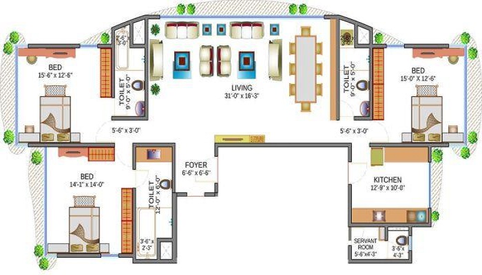 2 BHK+2T 975/sqft-saleable  Sqft Apartment For Sale In Lakhani Signature In Bandra West Floor Plan