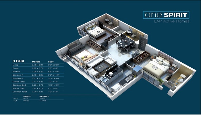 2 BHK+2T 824/sqft-saleable Sqft Apartment For Sale In Nirmal Lifestyle One Mumbai In Mulund Floor Plan