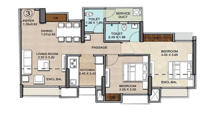 1 BHK+1T 439/sqft-saleable Sqft Apartment For Sale In Vijay Orovia In Ghodbunder Road Floor Plan