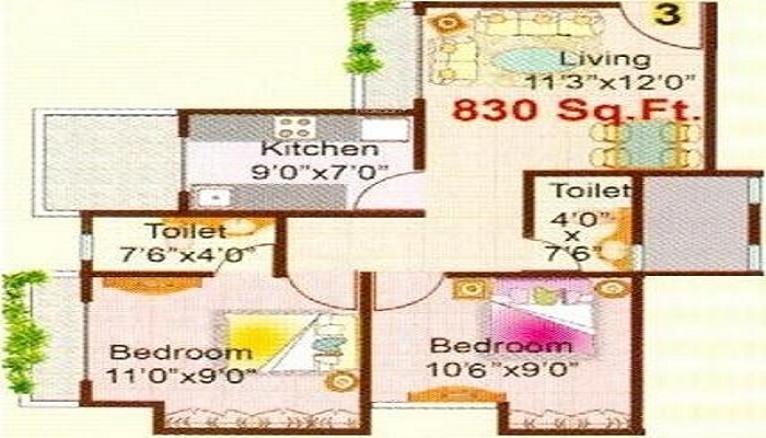 1 BHK+2T 670/sqft-saleable Sqft Apartment For Sale In Lok Dhara In Kalyan East Floor Plan