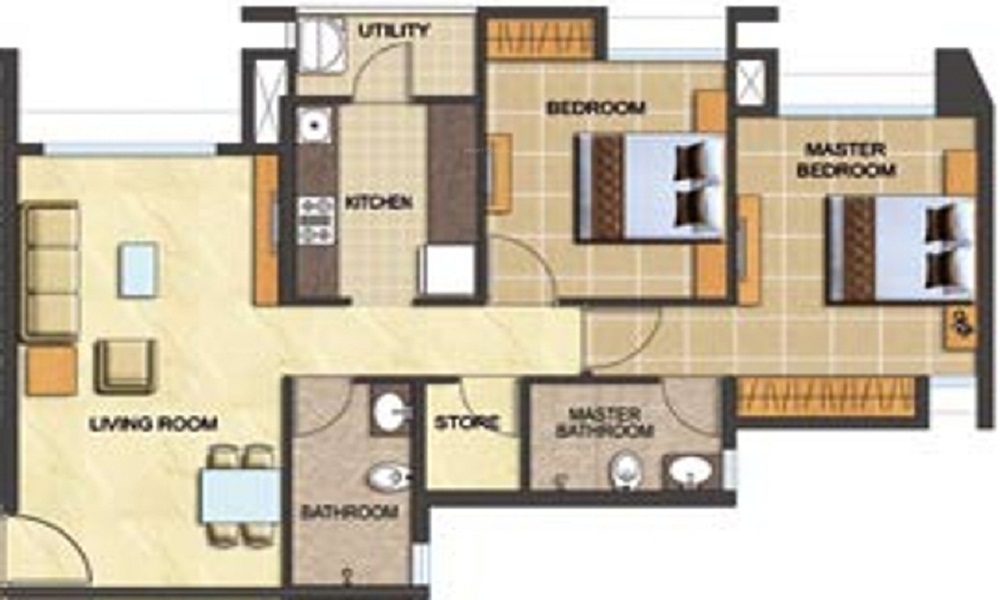 3 BHK+3T 1082/sqft-saleable  Sqft Apartment For Sale In Lodha Codename Blockbuster In Thane West Floor Plan