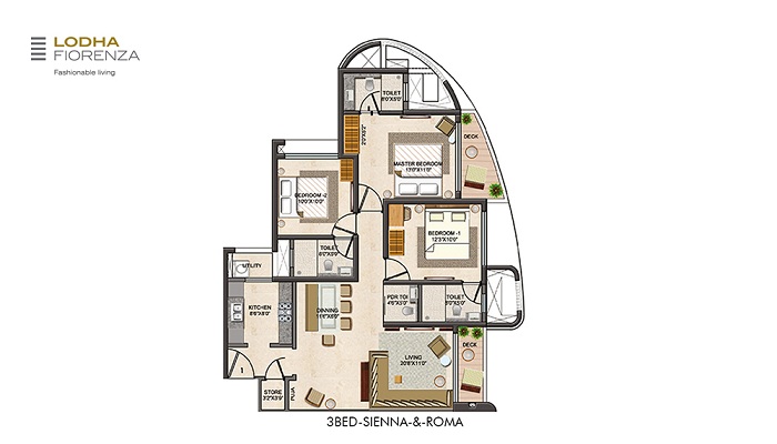 2 BHK+2T 875/sqft-saleable Sqft Apartment For Sale In Lodha Fiorenza In Goregaon East Floor Plan