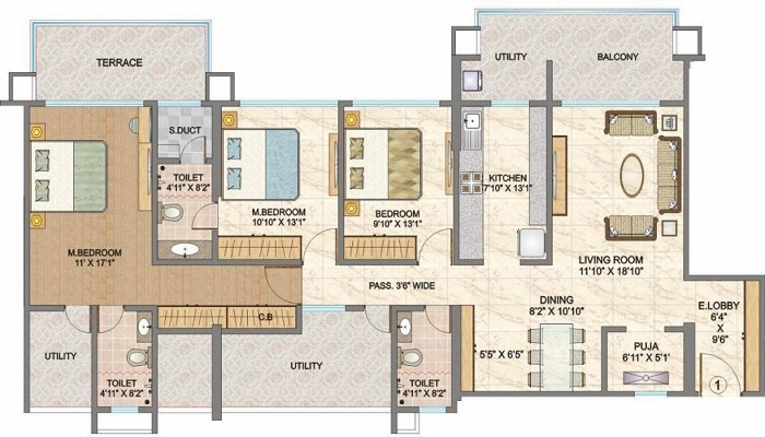 2 BHK+2T 1471/sqft-saleable Sqft Apartment For Sale In Hubtown Sunmist In Andheri East Floor Plan