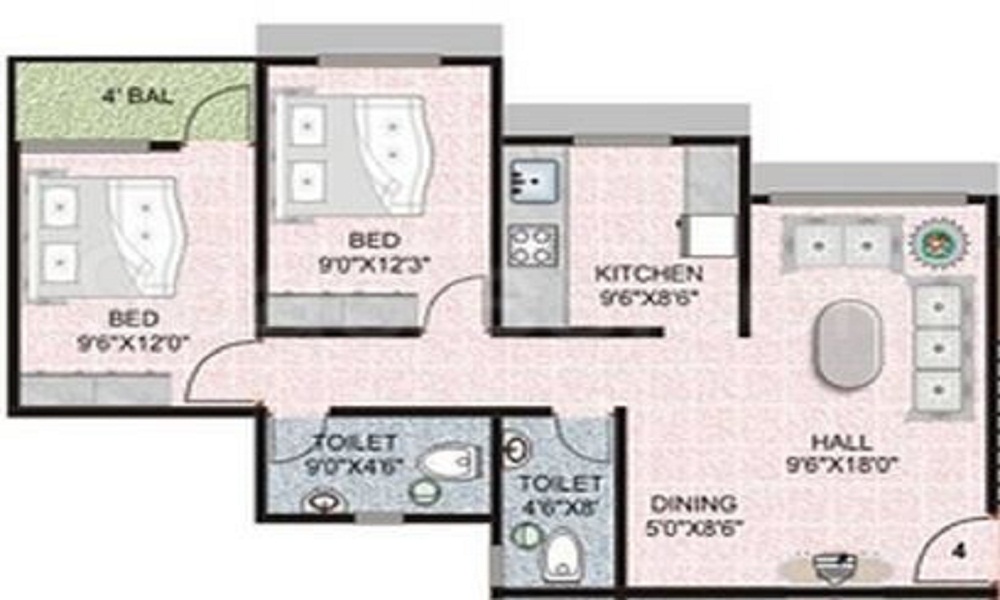 1 BHK+1T 635/sqft-saleable Sqft Apartment For Sale In Siddhivinayak Moreshwar Hills In Ulhasnagar Floor Plan