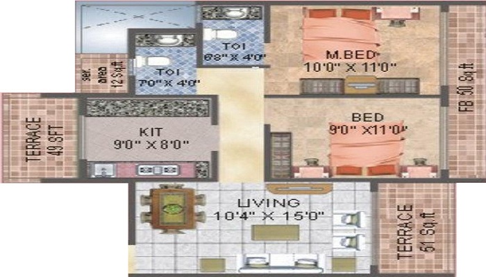 1 BHK+1T 650/sqft-saleable Sqft Apartment For Sale In BKS Galaxy Orion In Kharghar Floor Plan