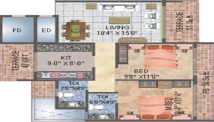 1 BHK+1T 650/sqft-saleable Sqft Apartment For Sale In BKS Galaxy Orion In Kharghar Floor Plan